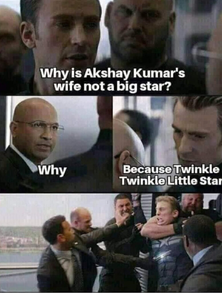बॉलीवुड अभिनेत्री ट्विंकल खन्ना का लेटेस्ट मेमे सोशल मीडिया पर खूब वायरल हो रहा है। एक्ट्रेस ने इस जबरदस्त फोटो को खुद इंस्टाग्राम पर साझा किया है।
