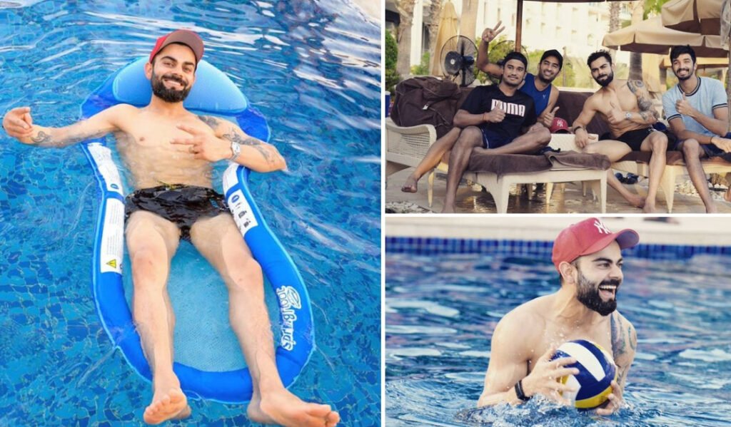 IPL 2020 शुरू होने पहले स्विमिंग पूल में मस्ती करते हुए नजर आई विराट ब्रिगेड। 19 सितंबर 2020 से यूएई में शुरू हो रही है आईपीएल टूर्नामेंट।
