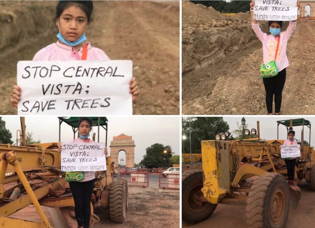 पीएम मोदी के नेतृत्व वाली केंद्र सरकार के महत्वकांशी प्रोजेक्ट सेंट्रल विस्टा के विरोध में उतरीं लिसीप्रिया कंगूजम। 9 साल की पर्यावरण कार्यकर्ता ने साइट पर जाकर विरोध जताया ।