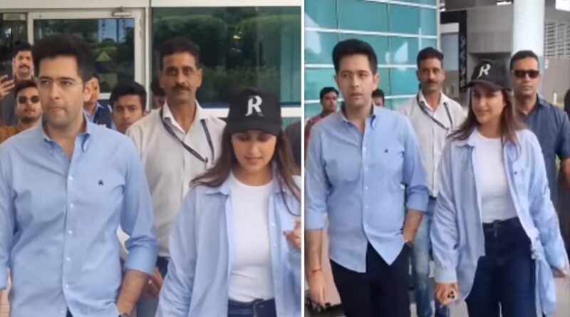परिणीति चोपड़ा को दिल्ली एयरपोर्ट पर लेने पहुंचे राघव चड्डा, ब्लू ऑउटफिट में ट्विनिंग करते दिखा कपल
