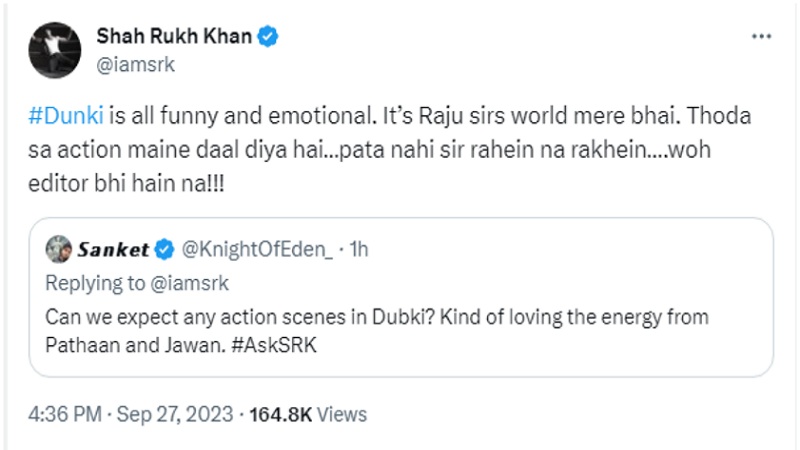 Shahrukh Khan: क्या 'पठान' और 'जवान' की तरह Dunki में भी होंगे एक्शन सीन, शाहरुख खान ने दिया ये जवाब