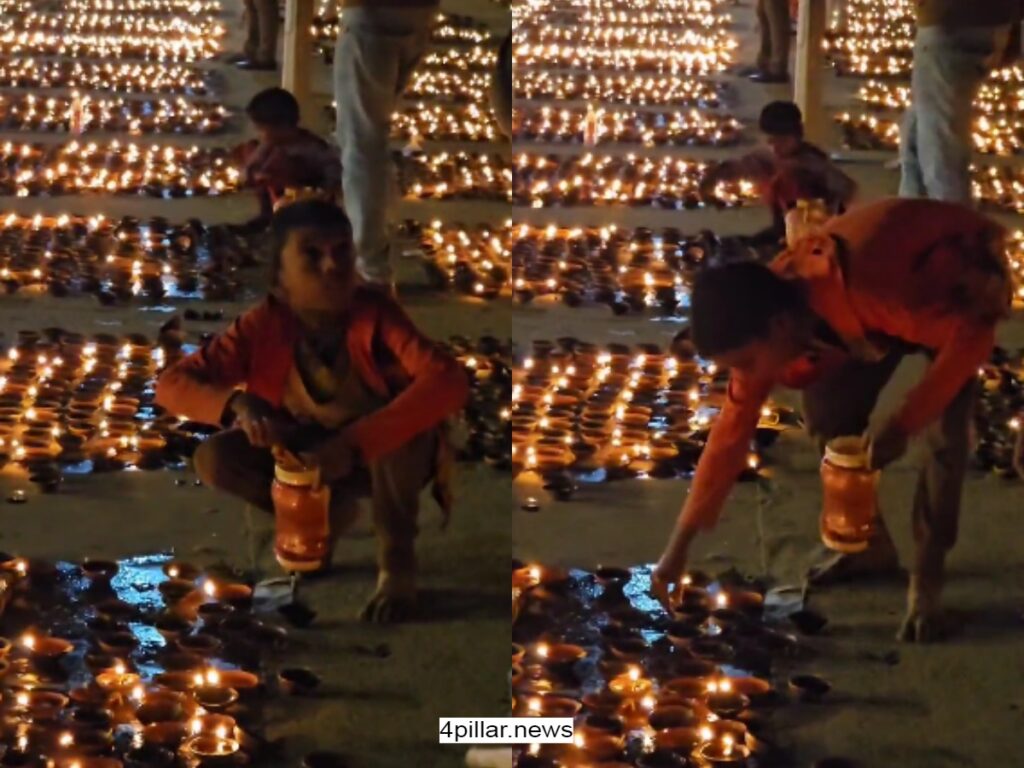 Ayodhya में दीपोत्सव, दीयों से तेल लुटते नजर आए बच्चे