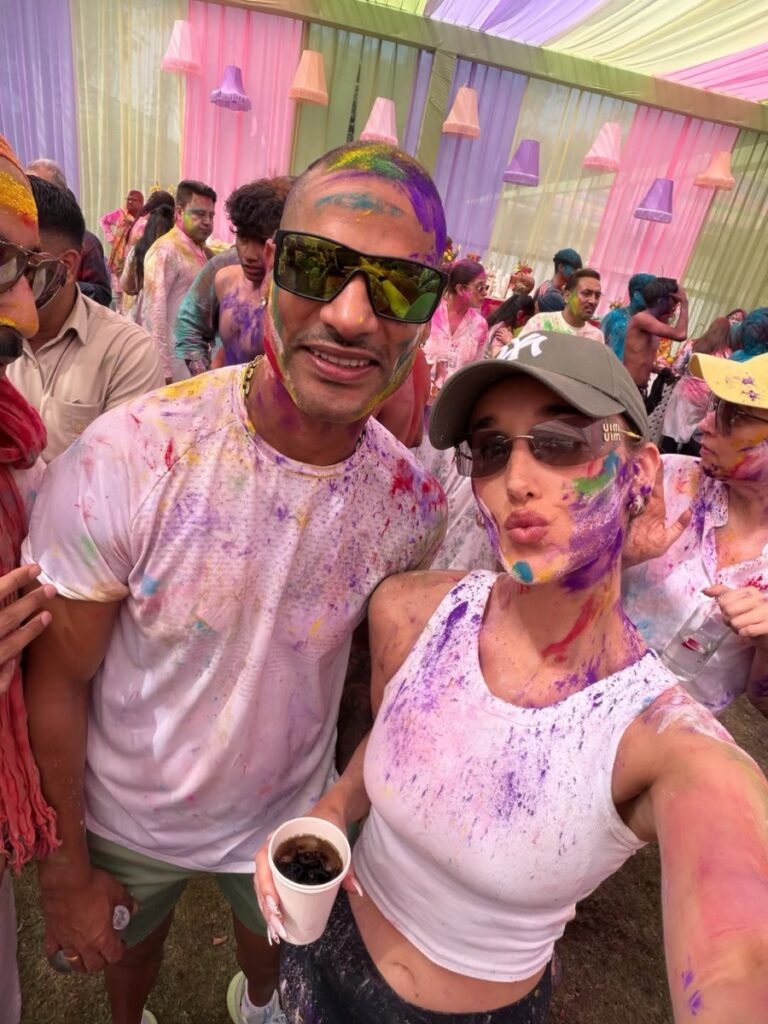 Shikhar Dhawan and Sophie Shine played Holi